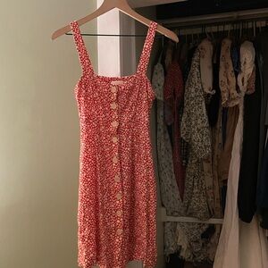 Sezane Red Floral Button-Front Mini Dress
